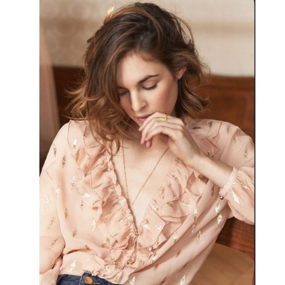 Sezane Izaac Shirt in Rosy Beige Lurex, Size 38/US 6 - Picture 3 of 13
